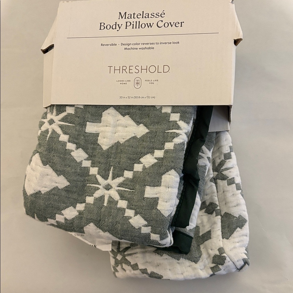 Threshold holiday tree Matelassé Body Pillow Cover reversible green white NWT